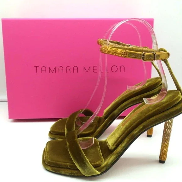 Tamara Mellon Stellar Sandals Topaz Crystal-Embellished Velvet Size 37 NEW - Picture 1 of 12